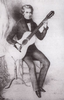Dionisio Aguado mit selbstentwickelter Gitarrenst�tze